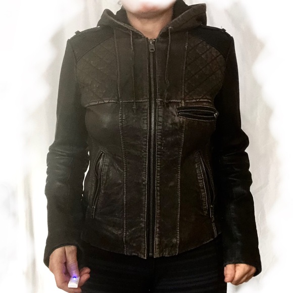 Michael Kors genuine leather brown hooded jacket, unique design, size medium - Picture 3 of 8